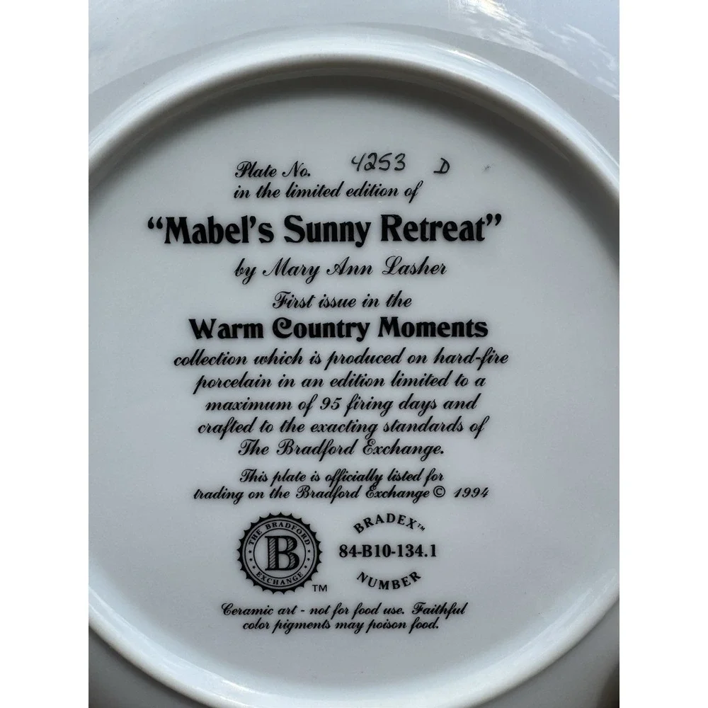White Cat Collector Plate Bradford Exchange Mabel's Sunny Retreat Mary Ann Lashe